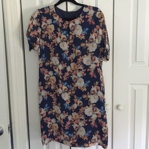 J. Crew Silk Blue Antique Floral Keyhole Dress